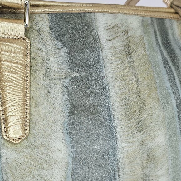 Brahmin Medium Classy Asher Leather Shoulder Tote Bag Gold Tones Calf Hair - Picture 6 of 16